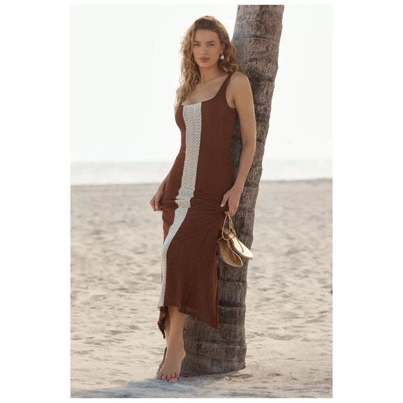 Palmacea | Fara Textured Nilo Brown Maxi Dress | NWT - Picture 4 of 10
